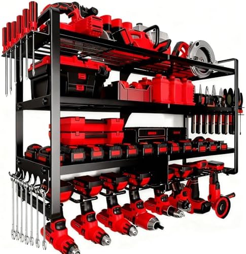 Large Power Tool Organizer Wall Mount, 4 Layer Heavy Duty 8 Cordless Drill Holder Tool Storage Rack, Load 400lbs Utility Power Tool Rack for Garage,Workbench,Workshop,Gifts for Men by Unknown