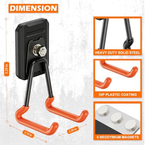 Heavy Duty Magnetic Garage Hooks,4 Pack Strong Large Magnet Hook for Power Drill,Garden Tools,Hose,Pegboard,Garage, Workshop,Magnetic Storage Hooks for Indoor Outdoor Hanging(Orange) - Image 4