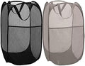BATTOO Deluxe Strong Mesh Pop up Laundry Hamper Basket with Side Pocket Foldable Hamper for Laundry Room, Bathroom, Kids Room, College Dorm or Travel Black + Grey by BATTOO