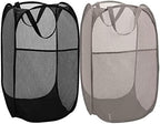 BATTOO Deluxe Strong Mesh Pop up Laundry Hamper Basket with Side Pocket Foldable Hamper for Laundry Room, Bathroom, Kids Room, College Dorm or Travel Black + Grey by BATTOO