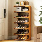 39" Bamboo Shoe Rack - Vertical Shoe Organizer Rack for Small Space, Narrow Shoe Tower for Closet, Entryway, Corner, Tall Shoe Shelf with Removable Shelves, Flexible Storage Shelf for Saving Space by Displaycabinet