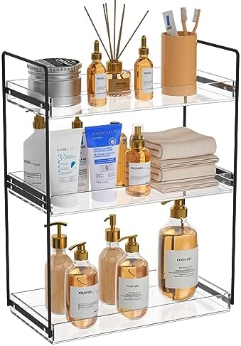 NPPLUS 3 Tier Bathroom Counter Organizer Matte Black+Clear Acrylic Vanity by NPPLUS