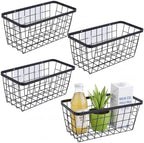 4 set Hanging Wall Basket Organizer,Over the Cabinet Door Wire Baskets for Organizing -Space-Saving Hanging Baskets for Organizing,Wall Mount Storage,No Drilling Adhesive Wall Storage Basket, Black by HomeSpaceStorageBasket