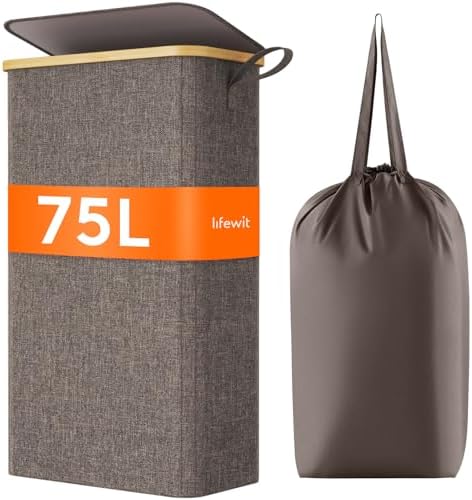 Lifewit 75L Slim Laundry Hamper with Lid and Removable Bag, Brown by Lifewit