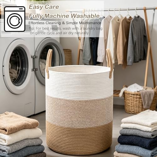 55L Woven Laundry Basket,Large Clothes Hamper with Handles- Yellow - Image 6