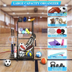 Sports Equipment Garage Organizer,Garage Ball Storage Rack for Sports with Wheels-Upgraded 3 Layers Sports Organizer Rack Outdoor Basketball Racks for Balls with Holder and Hooks - Image 3