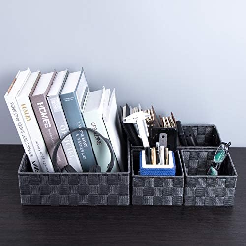 Posprica Woven Storage Baskets for Organizing, Small Baskets Cube Bin Container Tote Organizer Divider for Drawer, Closet, Shelf, Dresser, Set of 4(Dark Grey) - Image 6
