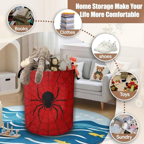 Red Spider Web Laundry Baskets,Laundry Hamper,Storage Basket with Handles for Bathroom Bedroom College Dormitory Living Room Nursery Organizer 16"x20.8" - Image 3