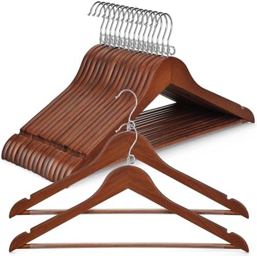 TOPIA HANGER Wooden Hangers 30 Pack, Space Saving Coat Hanger with 360° Swivel Cascading Loop Hook, Non Slip Pants Bar and Shoulder Notches for Camisole, Jacket, Suit (Walnut) -CT74WA30 by TOPIAHANGER