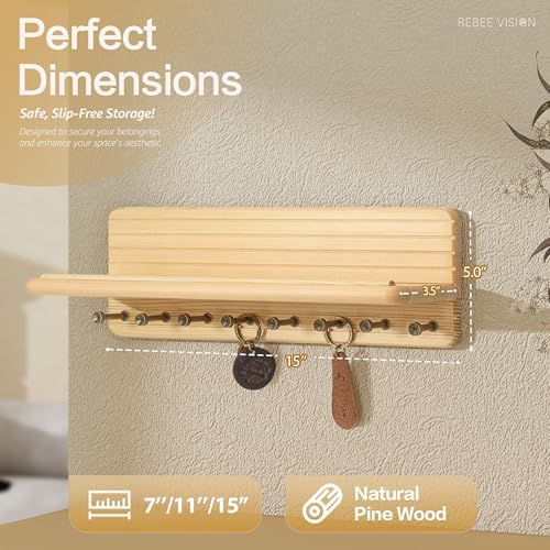 Rebee Vision Key Holder Wall Mount with Shelf for Home Decor, Natural Wood - Image 2