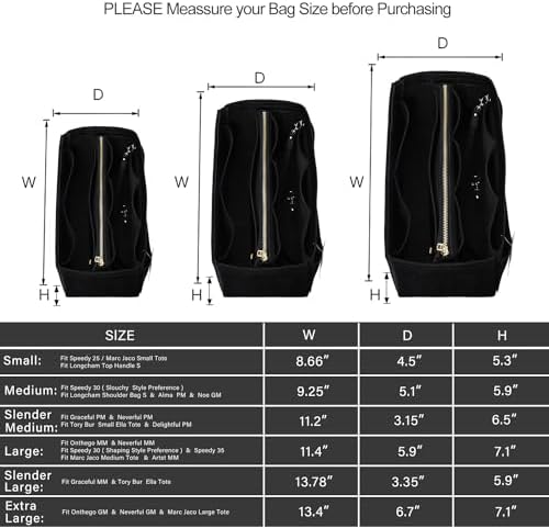 ZTUJO Purse Organizer Insert, Felt Bag Organizer with Metal Zipper, Handbag & Tote Shaper, For Speedy Neverfull Tote, 7 Sizes - Image 2