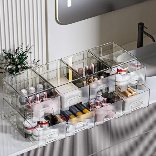 ZHIAI 8 Pack Clear Stackable Storage Drawer, Acrylic Drawer, Cosmetic Organizer, Plastic Organizer for Dresser, Under, Kitchen Cabinet, Pantry, Home Organization and Storage - Image 5