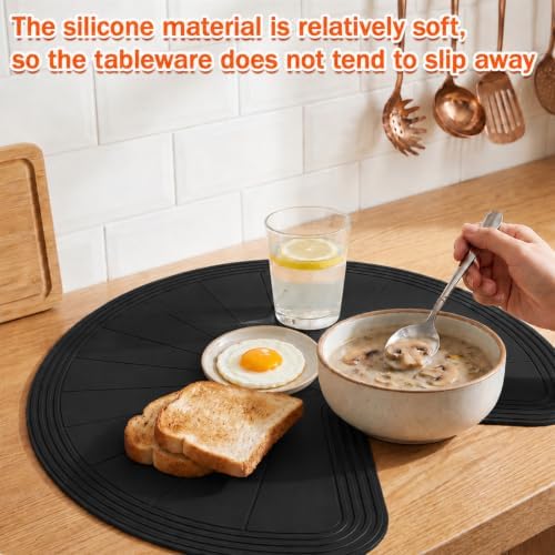 2 PCS 26.5" Lazy Susan Shelf Liner, Silicone Non-Slip Heat Resistant Turntable Mat, Pie Cut Organizer for Kitchen Cabinet Drawer Refrigerator Cupboard, Black - Image 4