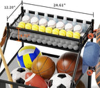 Garage Sports Equipment Organizer with Wheels - Garage Ball Storage with Elastic Rope and 6 Hooks - Home Gym Storage for Basketball Soccer - Outdoor Storage Rack for School Playground (Black) - Image 6