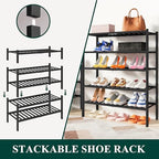 Smiry Bamboo Shoe Rack, 14 Vertical Slats, 5 Tier - 26.8" Wide, Black - Image 4