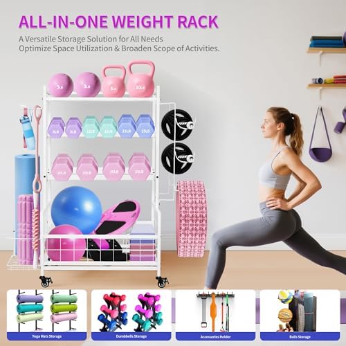 Dumbbell Rack, Weight Rack for Home Gym Dumbbells, Adjustable Barbell Rack for Kettlebells Yoga Mat & Balls, Sports Equipment Organizer Storage Rack - Image 2