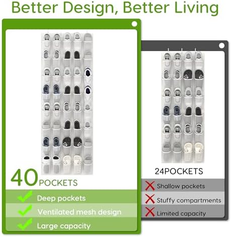 Over the Door Shoe Organizer with 40 Large Breathable Mesh Pockets, Space Saving Shoe Holder, Hanging Shoe Rack for Entryway Bedroom Closet Storage (White, 80 Pockets) - Image 5