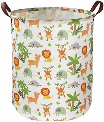 Essme Kids Laundry Hamper,Jungle Laundry Basket Collapsible Greeen Hamper for Kids Room Decor, Animal Hamper,Woodland Storage Basket, Nursery Hamper,Gift Baskets.(Jungle animal) by ESSME