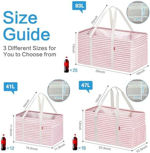 LHZK Standing Extra Large Utility Tote Bag with Metal Wire Frame and the Sides Rinforced, Extra Large Tote Bag with Handle, Reusable Grocery Bags Foldable, Beach Bag, Car Tote (Pink) - Image 4