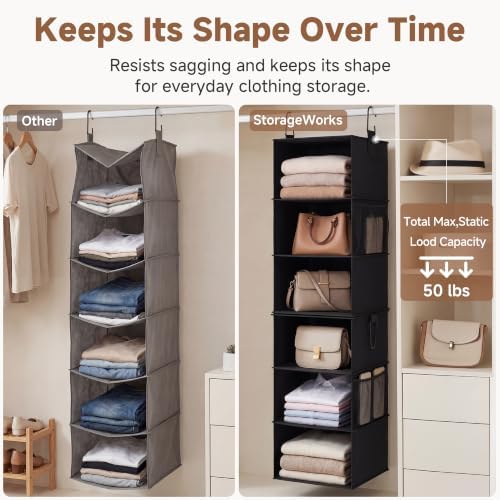StorageWorks Hanging Closet Organizer, 6-Shelf with 2-in-1 Design, Ivory | Maximize Closet Space with Reinforced Shelves, Small Closet Storage Solution for Bedrooms, Dorms and RVs - Image 6