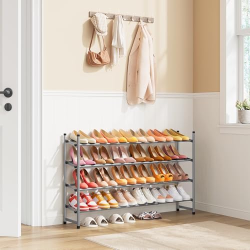 Tajsoon Expandable Shoe Rack for Closet 4 Tier, 28“-41“Stackable, Grey - Image 2