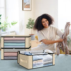 HomeHacks 10-Pack Clothes Organizer Storage Bags, 35L Storage Bins, Beige | Foldable Storage Box Container with Zippers, Clear Window, Reinforced Handles for Closet, Dorm, Pillows, Bedding, Sweater - Image 7