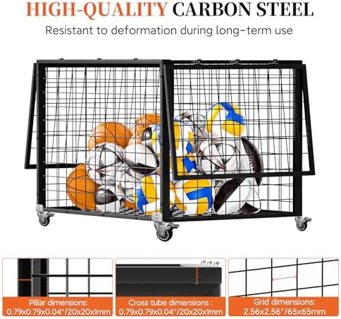 Sports Ball Storage Cart, Lockable Ball Cart with Double Lid,Ball Rack with Wheels,Rolling Sports Ball Storage Cart is Suitable for Gyms, Schools, Clubs, Indoor and Outdoor Basketball Storage - Image 4