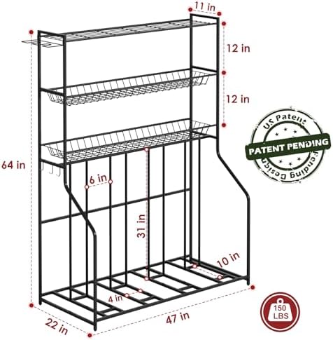 4 Bike Stand, Bike Rack Garage with 3-Tier Storage Rack, Bicycle Stand for Garage Organizer, Indoor Sporting Gear Storage Station for Mountain/Road/Hybrid & Fat Tire Bike, Patent Pending - Image 3
