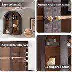 Bathroom Arched Wall Cabinet Over The Toilet Storage Cabinet, 23.5×31.4 Inch bathroom cabinet wall mount with Glass Doors & Adjustable Shelves, Wood Cabinet for Laundry Room, Kitchen, Brown/Natural - Image 6