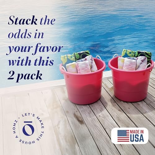HOMZ 2-Pack Utility Tub, Large Plastic Storage Bucket with Rope Handles, 18 Gallon, Pink - Portable Indoor and Outdoor Buckets for Kitchen, Laundry, Garden, Bathroom, and Garage Organization - Image 2