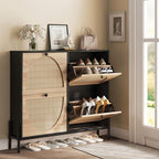IRONCK Rattan Shoe Cabinet Storage with 4 Flip Drawers, Black - Image 2