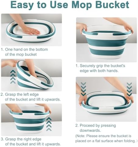 Collapsible Mop Bucket with Handle for Cleaning, 16L(4.2 Gallon) Silicone Square Mopping Bucket for Windows Cleaning or Car Washing, Cleaning Supplies Organizer Plastic Bucket for Storage, 2 Pack - Image 3