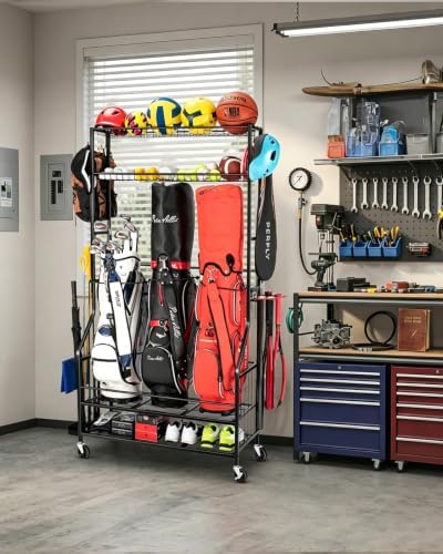 FHXZH Golf Bags Storage Garage Organizer - Stand for Single Golf Bags, Clubs, and Equipment Accessories with Wheels - Image 6