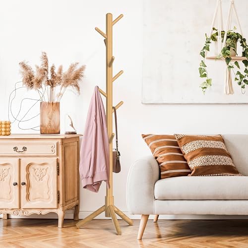 Simple Houseware Wooden Coat Rack Stand, Hall Tree with 9 Hooks, Oak - Image 3