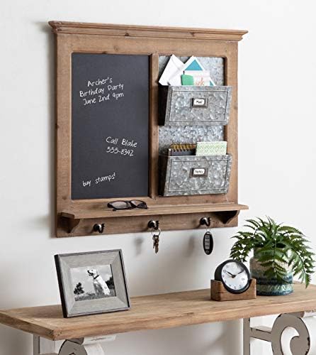 Kate and Laurel Idamae Wood Framed Chalkboard Wall Organizer with Mail Holders and Key Hooks, 28" x 25", Rustic Brown, Farmhouse-Inspired Chalkboard - Image 4