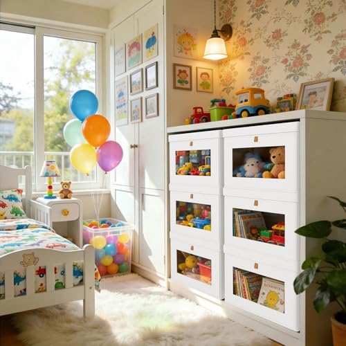 DIMJ Storage Bins with Lids - 4 Pack Large Fabric Closet Organizer with Window & Handles, Collapsible Decorative Storage Boxes for Shelves Under Bed, Books Clothes Blankets Sweaters Organization - Image 3