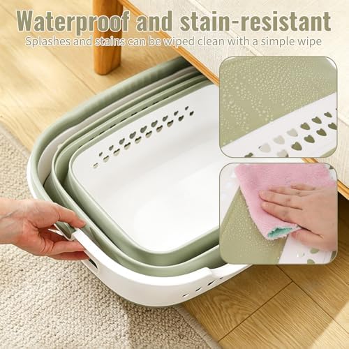 2 Pcs Collapsible Laundry Baskets for Clothes, 43L Plastic Laundry Hamper for Dorm Bedroom, Space Saving Pop-Up Laundry Hamper Container, Durable Foldable Laundry Basket with Handles (Matcha-Green) - Image 7