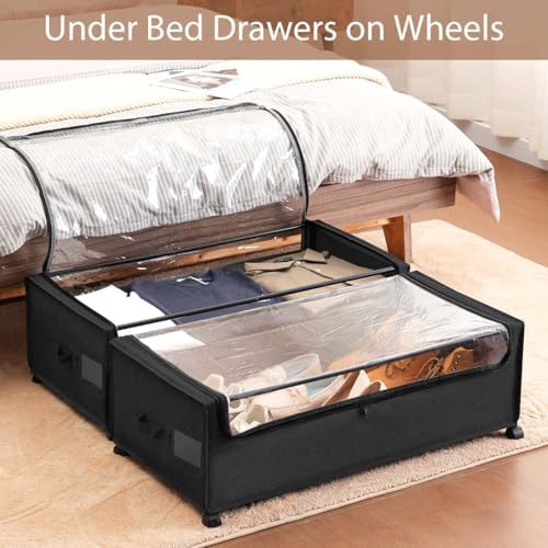 Under Bed Storage with Wheels High Size for Shoe Clothing Storage | Smooth-rolling wheels slide easily under most beds for quick everyday access - Image 2