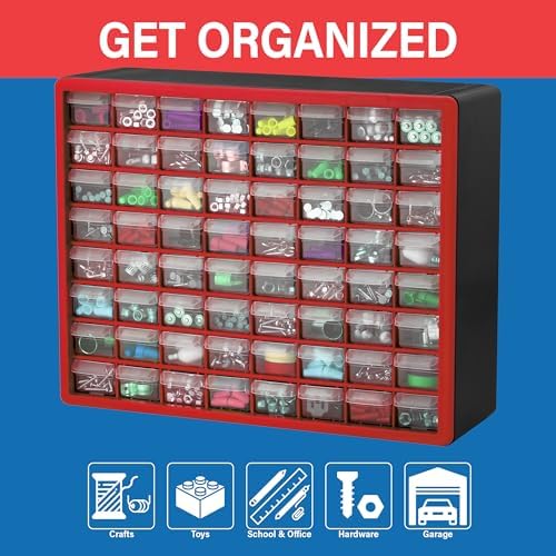 Akro-Mils 64-Drawer Plastic Storage Cabinet, 20" W x 6" D x 16" H, Red - Image 4