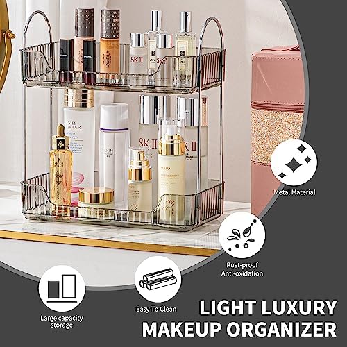 Akinbas 2 Tier Bathroom Organizer Countertop Makeup Perfume Tray Skincare Organizer for Bathroom Dresser Vanity (Grey) - Image 3