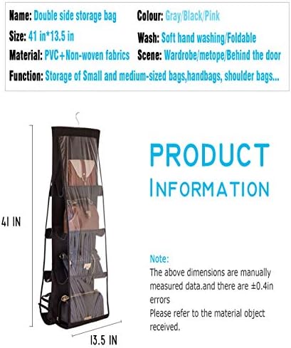 AARAINBOW 2 Packs Hanging Handbag Purse Organizer, Purse Bag Organizer Storage, 8 Pockets Hanging Bag Organizer for Closet Rack, Wardrobe Closet Space Saving Purses Holder, 41L*13.5W (B, 2 Black) - Image 2