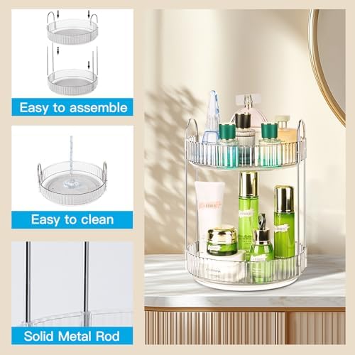 360 Rotating Makeup Organizer, 2 Tier Lazy Susan Bathroom Counter Organizer, Skincare Organizers, Spinning Perfume Organizer & Vanity Organizer Countertop (Silver Clear, 2 Tier) - Image 4