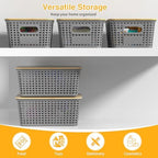 6 Pack Plastic Storage Baskets,Gray bamboo lid storage Box - Image 6