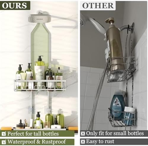 Skyapex Shower Caddy Hanging: Adjustable Height, Rustproof Shelves with Hooks, 2 Soap Holders - Silver Shower Organizer Over Showerhead - Image 3