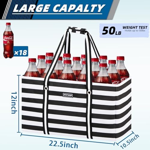 Stand Up Extra Large Utility Tote Bag, Foldable Reusable Grocery Bags with Metal Wire Frame & Reinforced Bottom Board, Large Utility Tote for Shopping, Car Trunk, Beach Bag（Black） - Image 4