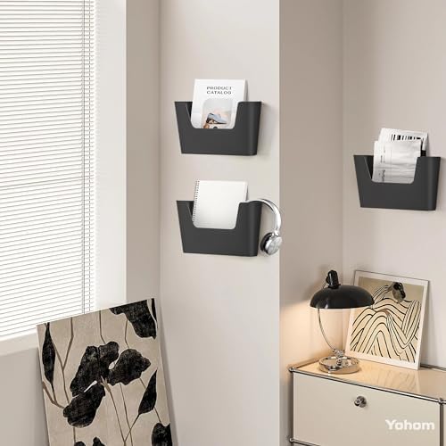 YOHOM Adhesive File Holder Plastic Document Folder Door No Drilling Mount Mail Magazine Organizer A4 Filing Envelopes Folder, Office Wall Mount Single Pocket (BLACK, 3 PCS) - Image 5