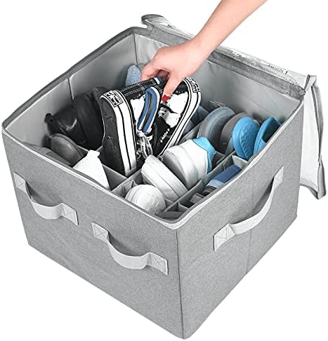 Moteph Shoe Organizer Closet Storage Solution with Clear Cover & Adjustable Dividers for Shoes, Handbags, Blankets, Linen, Clothing (Grey, Small - 12 Pairs) - Image 4