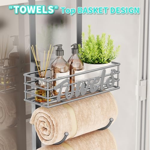 HapiRm Towel Racks for Bathroom Storage - 9 Tier Over The Door & Wall Mount Rolled Towel Storage Organizer Holder with Metal Shelf Basket for Small Bathroom, Camper, Rv - Sliver, Patented - Image 3