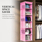 Simple Houseware 6 Shelf Hanging Closet Organizer, Pink | 360° Rotating Dual Hooks, Top Support Metal Frame, 6 Side Mesh Pockets - Image 7