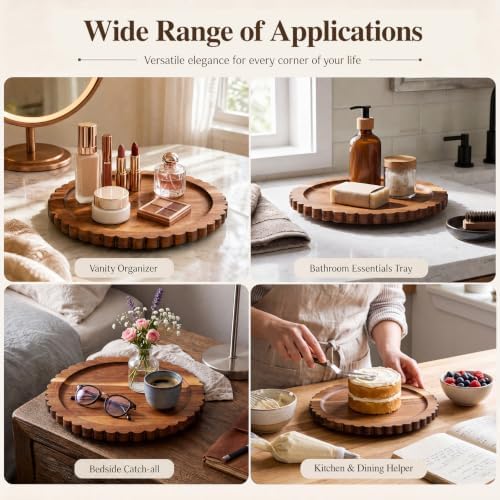 Maxdot 10 Inch Acacia Wood Lazy Susan Turntable Organizer, Round - Image 4